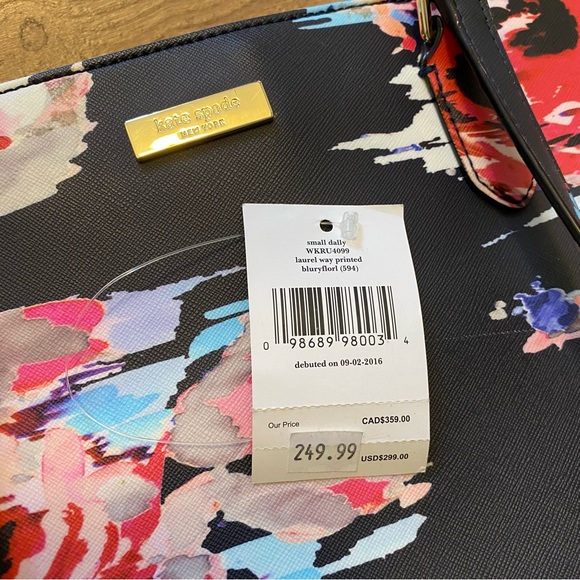 Kate Spade Dally Laurel Way Medium Size Watercolor Floral Tote Bag w/ Zipper - Picture 5 of 9